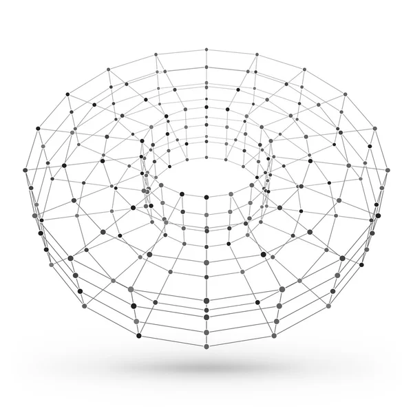 Elemento geométrico poligonal wireframe. Esfera com linhas e pontos conectados. Ilustração vetorial sobre fundo branco com sombra — Vetor de Stock