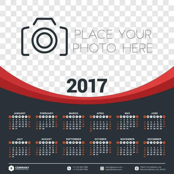 Kalender für 2017 Jahr — Stockvektor