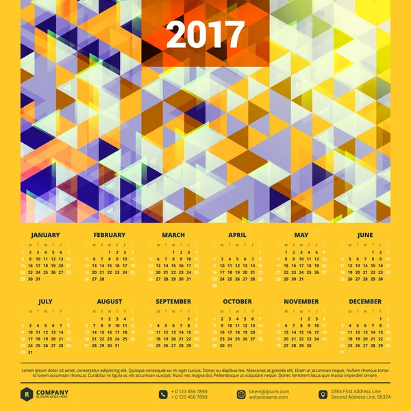 Calendrier pour l'année 2017 — Image vectorielle