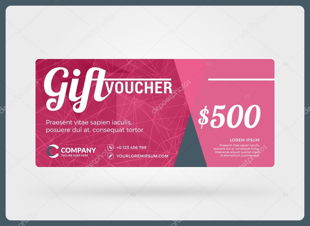 Gift voucher. Vector design template. Discount card. Gift certificate. Pink Color Theme. Vector Illustration
