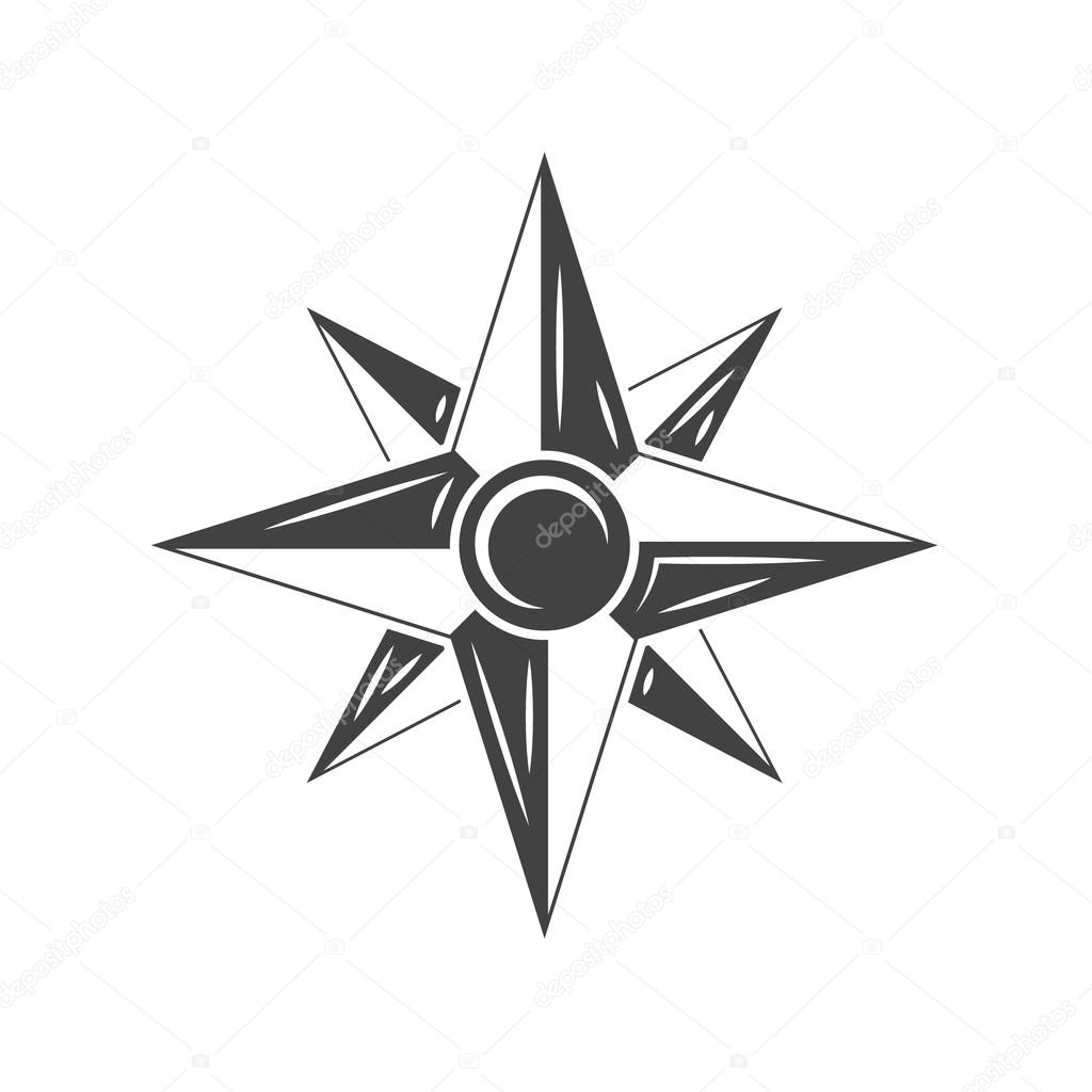 Wind Rose, Compass Black icon, logo element, flat vector illustration isolated on white background.
