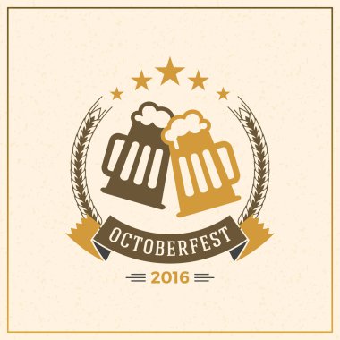Bira Festivali Octoberfest kutlama. Retro tarzı rozet, etiket, amblem. Vektör çizim. Bira şirketi şablonu