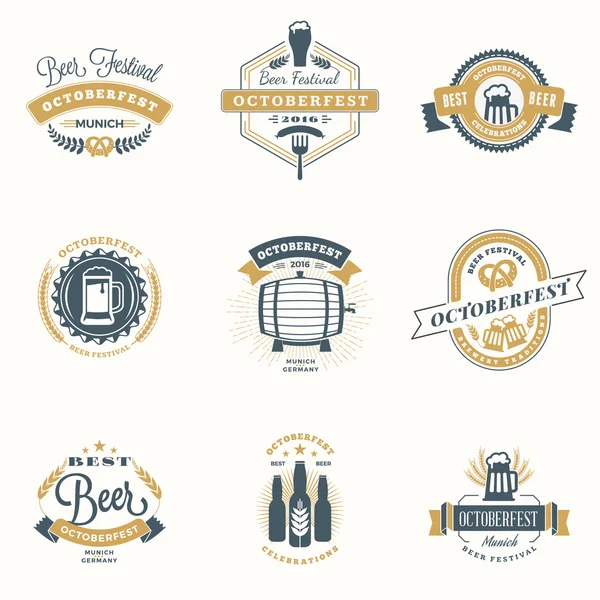 Sör fesztivál Octoberfest ünnepségek. Retro vintage sör jelvények, címkék, matricák halmaza. Vector design elemek — Stock Vector