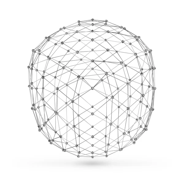 Elemento geométrico poligonal abstrato wireframe com linhas e pontos conectados. Ilustração vetorial sobre fundo branco com sombra — Vetor de Stock