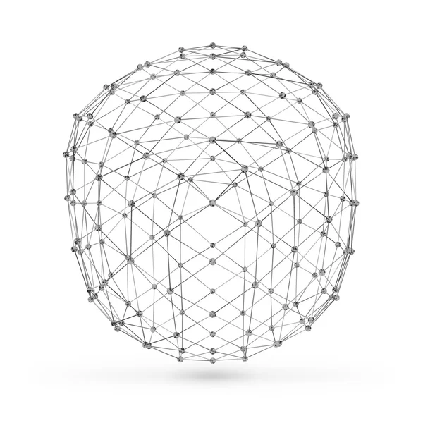 Abstract wireframe polygonal geometric element with connected lines and dots. Vector Illustration on white background with shade — Stock Vector