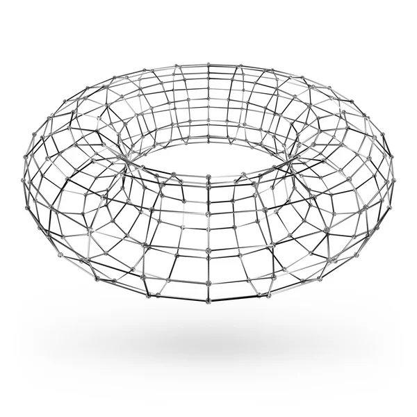 Elemento geometrico poligonale wireframe. Torus con linee e punti collegati. Illustrazione vettoriale su sfondo bianco con sfumatura — Vettoriale Stock