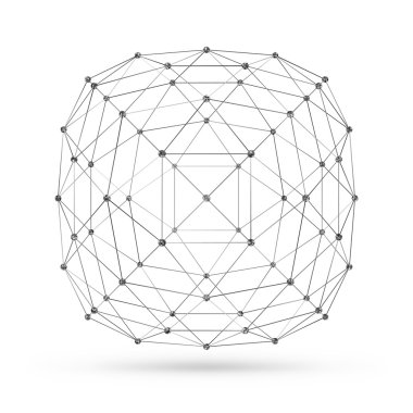 Soyut tel kafes poligonal geometrik öğeyle bağlantılı çizgiler ve noktalar. Vektör çizim gölge beyaz zemin üzerine