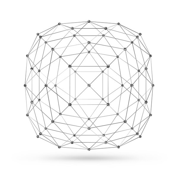 Абстрактный многоугольный геометрический элемент с соединенными линиями и точками. Векторная иллюстрация на белом фоне с тенью
