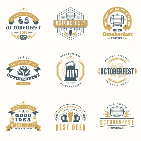 Festival de la bière Fêtes d'octobre. Ensemble d'abeilles vintage rétro — Image vectorielle