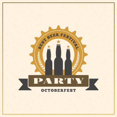 Bira Festivali Octoberfest kutlama. Retro tarzı rozet, etiket, amblem. Vektör çizim. Bira şirketi şablonu