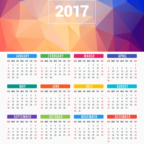 Calendario 2017 año — Vector de stock