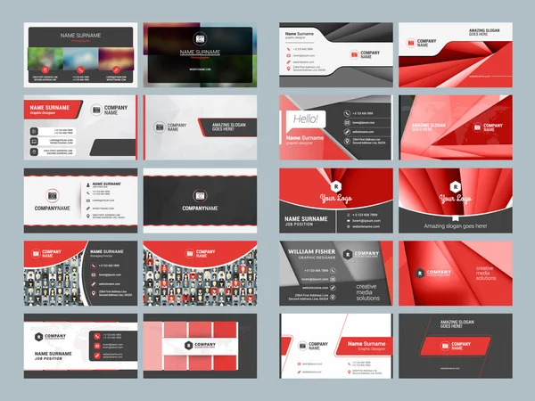 Business card templates. Stationery design vector set. Red and black colors. Flat style vector illustration — Stock Vector