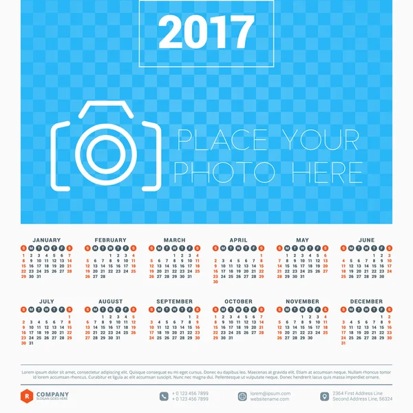 Kalender für 2017 Jahr — Stockvektor