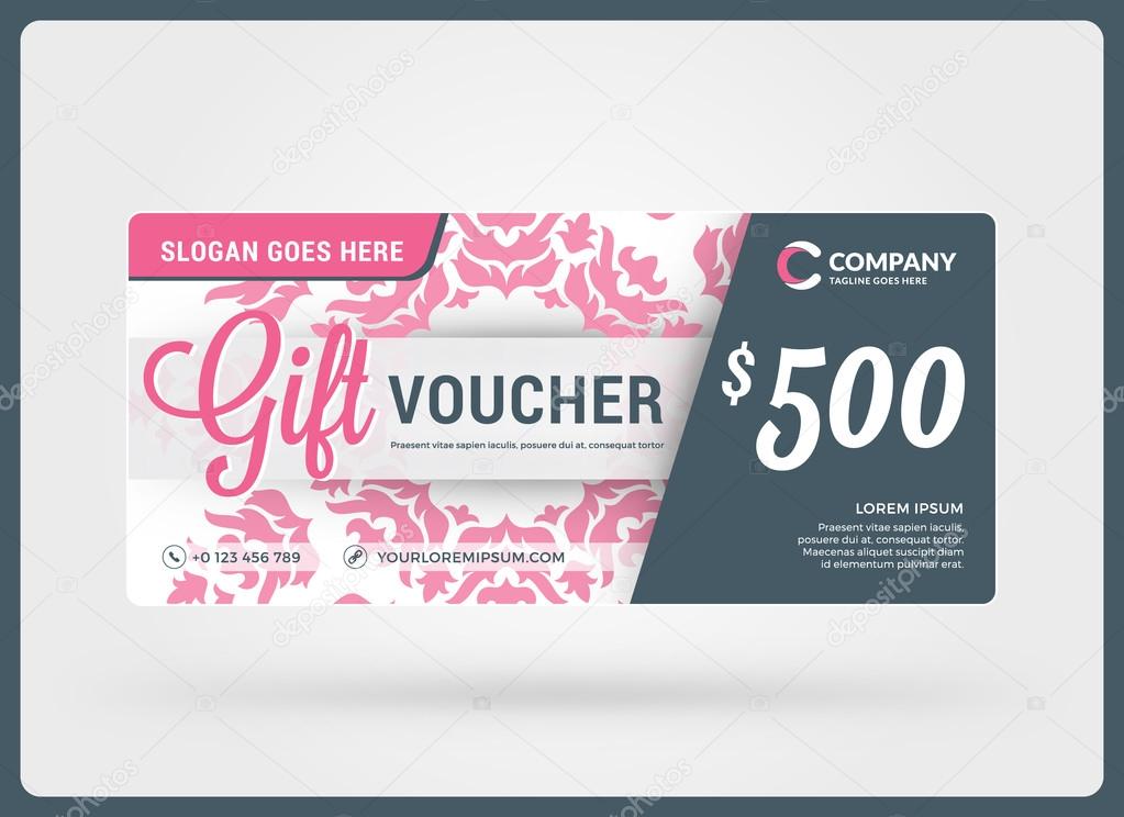 Gift voucher. Vector design template. Discount card. Gift certificate. Pink Color Theme. Vector Illustration