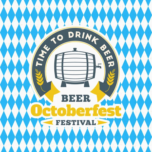 Bierfestival Oktoberfest viering. Label retro-stijl badge, embleem op blauwe en witte ruit achtergrond. Vectorillustratie. Bier labelsjabloon — Stockvector