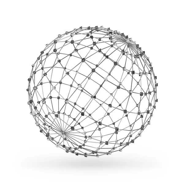 Elément géométrique polygonal en fil métallique. Sphère avec lignes et points connectés. Illustration vectorielle sur fond blanc avec nuance — Image vectorielle