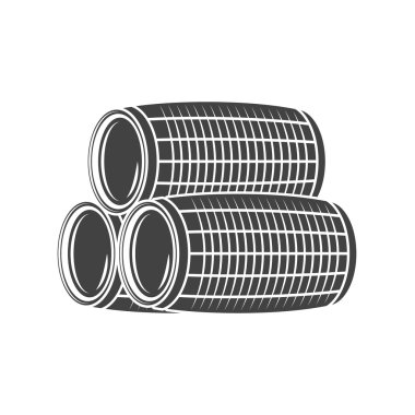 Üç şarap bira fıçısı. Siyah simge, logo öğesi, beyaz arka planda yalıtılmış vektör çizimi