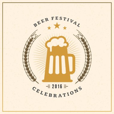 Bira Festivali Octoberfest kutlama. Retro tarzı rozet, etiket, amblem. Vektör çizim. Bira şirketi şablonu