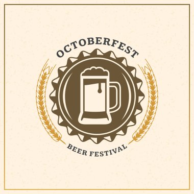 Bira Festivali Octoberfest kutlama. Retro tarzı rozet, etiket, amblem. Vektör çizim. Bira şirketi şablonu