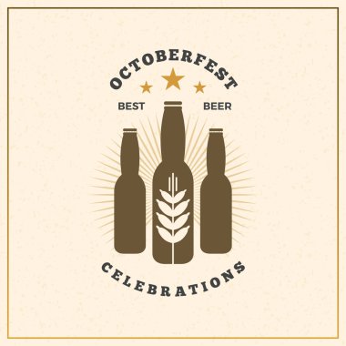 Bira Festivali Octoberfest kutlama. Retro tarzı rozet, etiket, amblem. Vektör çizim. Bira şirketi şablonu