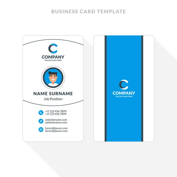 Vertical Double-sided Business Card Template. Blue and Black Colors. Flat Design Vector Illustration. Stationery Design — Stock Vector