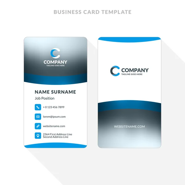 Vertical Double-sided Business Card Template. Blue and Black Colors. Flat Design Vector Illustration. Stationery Design — Stock Vector