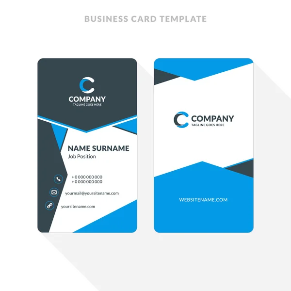 Vertical Double-sided Business Card Template. Blue and Black Colors. Flat Design Vector Illustration. Stationery Design — Stock Vector