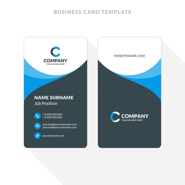 Κατακόρυφο πρότυπο επαγγελματικής κάρτας διπλής όψης. Μπλε και μαύρα χρώματα. Εικονογράφηση διανυσματικής σχεδίασης. Σχεδιασμός επιστολόχαρτου — Διανυσματικό Αρχείο