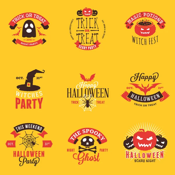 Set di distintivi di Halloween, adesivi, etichette. Elementi di design per biglietti di auguri o volantini. Illustrazione vettoriale. Elementi decorativi — Vettoriale Stock