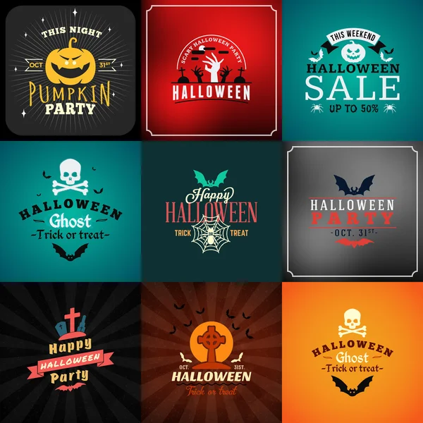 Set di distintivi Retro Happy Halloween. Elemento di design per biglietti di auguri o volantini. Illustrazione vettoriale. Set poster di Halloween . — Vettoriale Stock