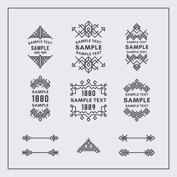 Ensemble de cadres vectoriels géométriques décoratifs d'art linéaire avec des couleurs dorées et noires. Ornement vectoriel, Décoration vectorielle, Ornement de ligne, Logos vectoriels, Étiquettes vectorielles — Image vectorielle