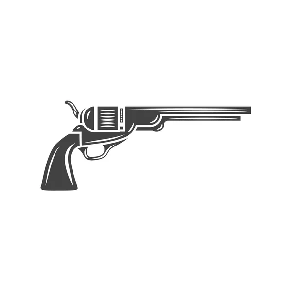 Stary zachodni pistolet. Czarna sylwetka. Czarna ikona, element logo, wektor ilustracja na białym tle — Wektor stockowy