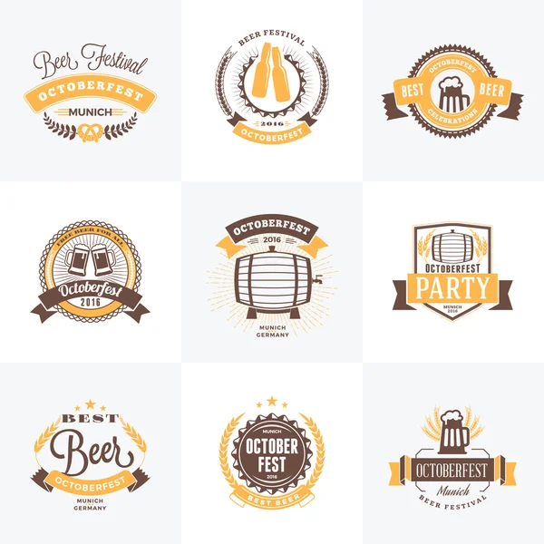 Fiesta de la Cerveza Celebraciones del festival de octubre. Set de insignias de cerveza vintage retro, etiquetas, emblemas. Elementos de diseño vectorial — Vector de stock