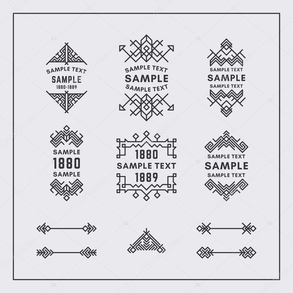 Set of Line Art Decorative Geometric Vector Frames and Borders with Golden and Black Colors. Vector Ornaments, Vector Decoration, Line Ornament, Vector Logos, Vector Labels