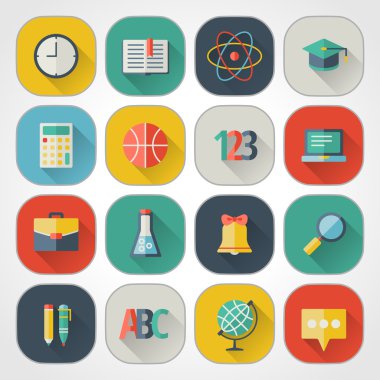 okul ve eğitim düz tasarım simgeler kümesi