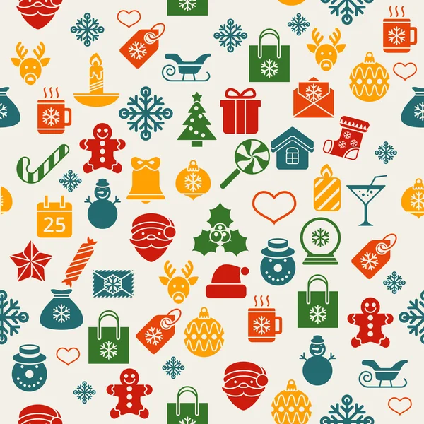 Iconos de Navidad plana patrón sin costuras Vector fondo — Archivo Imágenes Vectoriales