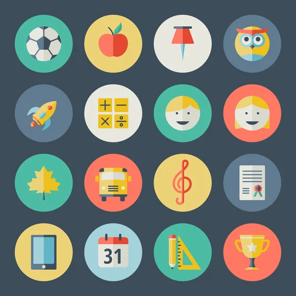 School en onderwijs platte ontwerp icons set — Stockvector