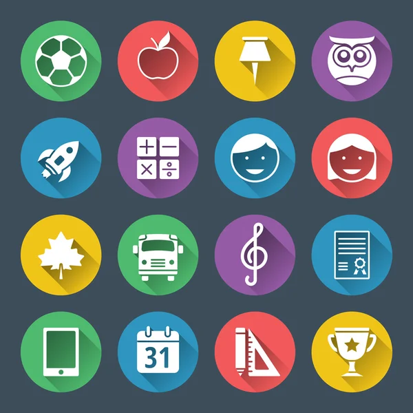 School en onderwijs platte ontwerp icons set — Stockvector