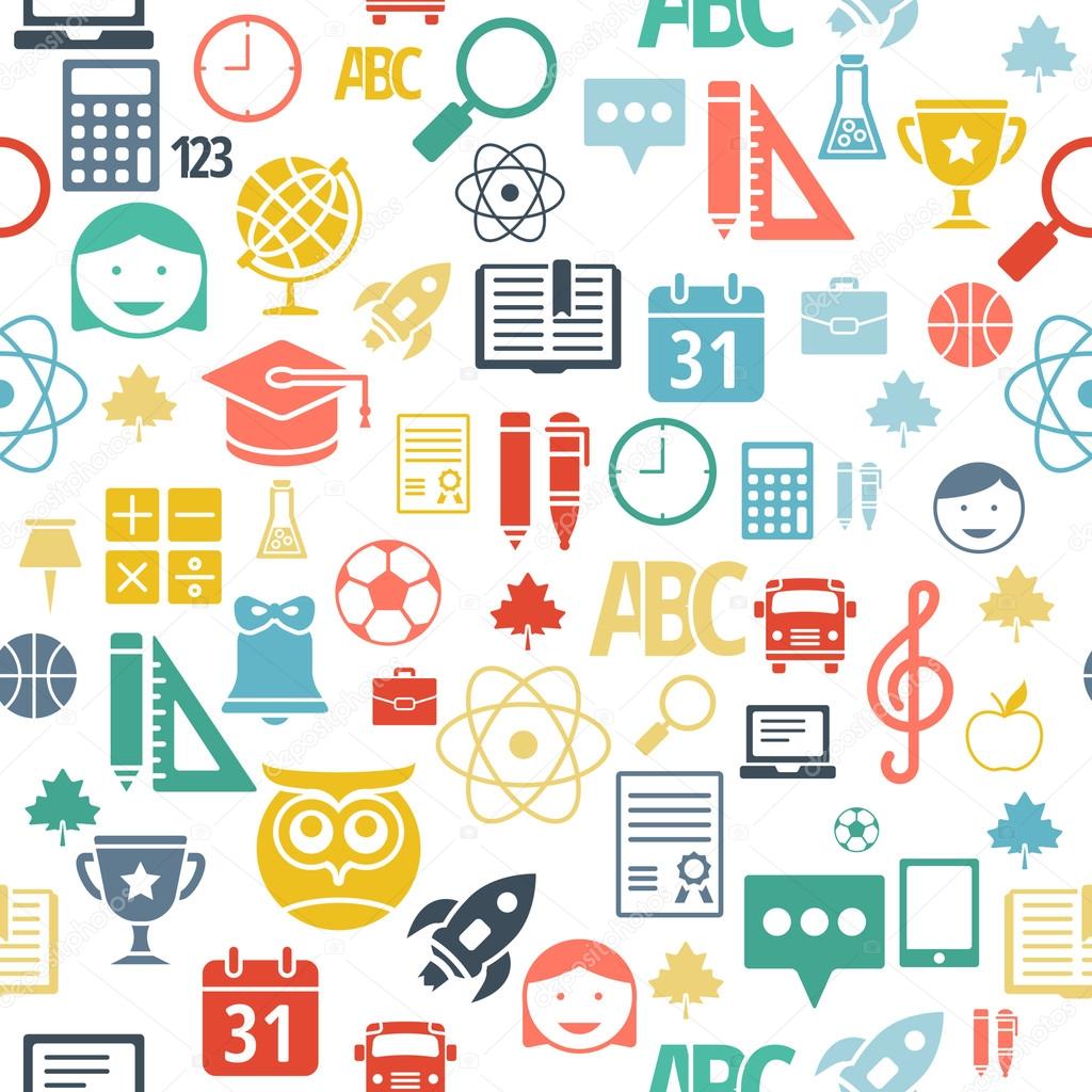 School and education flat design icons seamless background