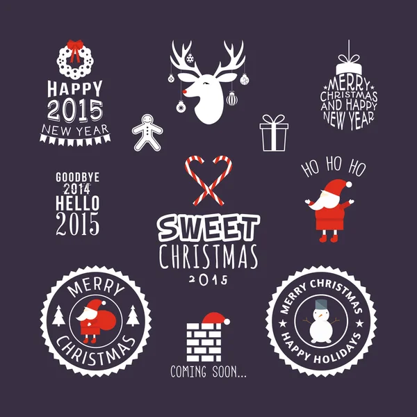 Conjunto de decoración navideña de elementos de diseño caligráfico y tipográfico, etiquetas, símbolos, iconos, objetos y deseos navideños — Vector de stock