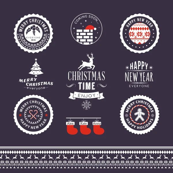 ख्रिसमस सजावट कॅलिग्राफिक आणि टाइपोग्राफिक डिझाइन घटक, लेबले, प्रतीक, चिन्ह, वस्तू आणि सुट्टीच्या शुभेच्छा संच — स्टॉक व्हेक्टर