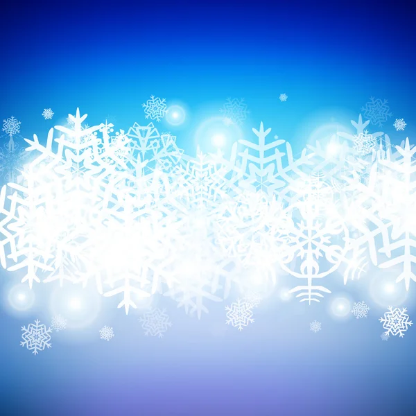 Sfondo natalizio con fiocchi di neve e luci. Immagine vettoriale — Vettoriale Stock