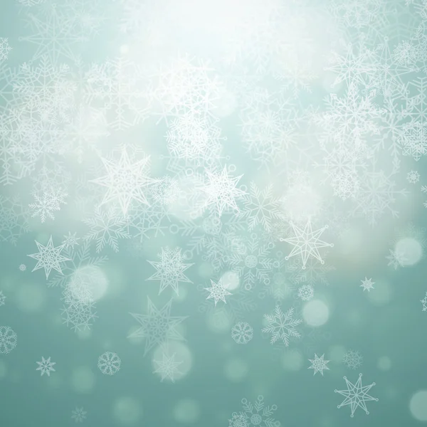 Fond de Noël avec flocons de neige et lumières. Image vectorielle — Image vectorielle