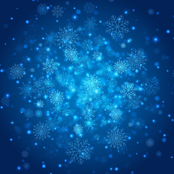 Рождественский фон со снежинками и огнями. Векторное изображение
