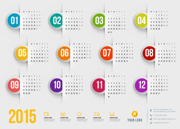 Calendar 2015 vector template week starts monday