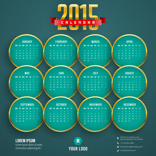 Kalender startar 2015 vector mall vecka måndag — Stock vektor