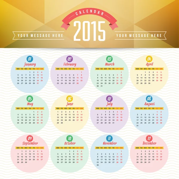 Kalender startar 2015 vector mall vecka måndag — Stock vektor