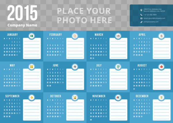 Calendar 2015 vector template week starts monday