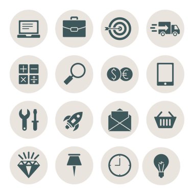 iş ve ticaret düz tasarım simgeler kümesi