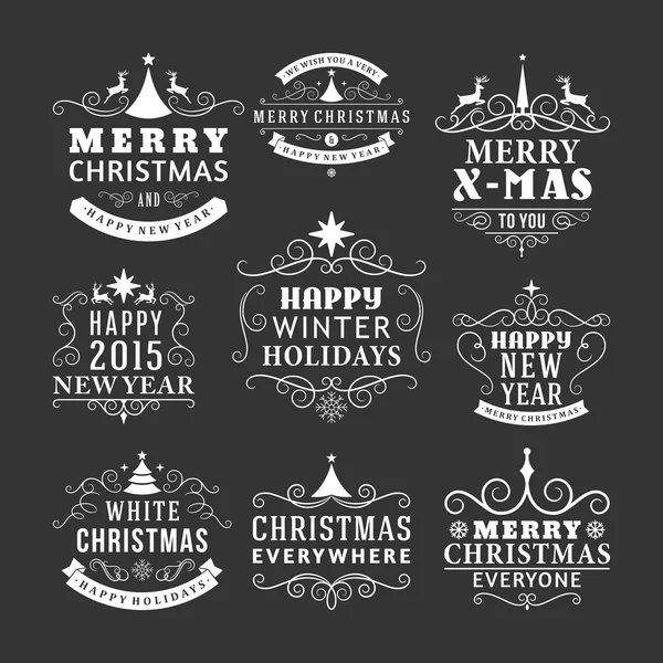 Christmas decoration set of calligraphic and typographic design elements, labels, symbols, icons, objects and holidays wishes — Stock Vector